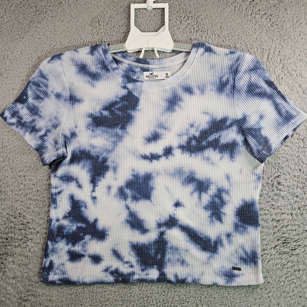Hollister Cropped Top Women Medium Tie‎ Dye Short Sleeve Purple Blue White
